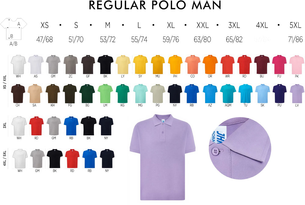 Заказать по размерной сетке и цвет мужских поло Размерная сетка и цвет мужских поло