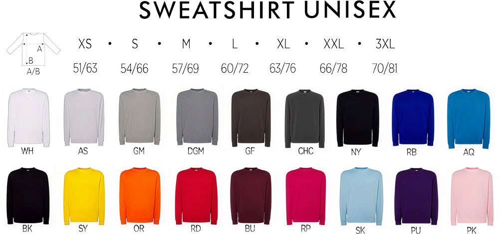 Розміри та варіанти кольорів під Фотодрук на світшотах